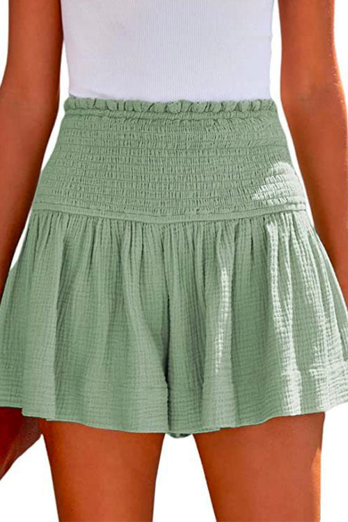 Elastic Smocked Waist Wide Leg Shorts