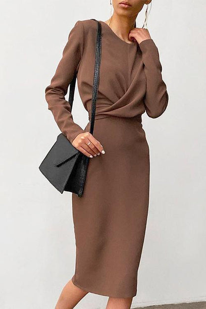 Moxidress Front Cross Slit Back Ruched Midi Dress