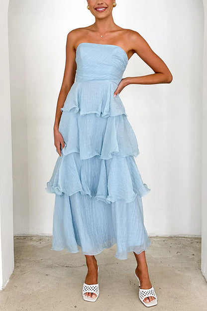 Moxidress Strapless Ruffle Layered Maxi Dress