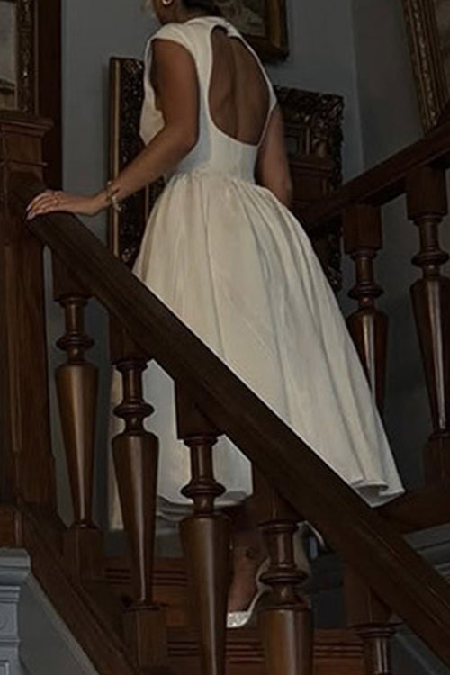 Cap Sleeves Open Back Waisted Swing Midi Dress