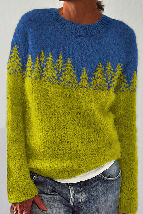 Crewneck Color Block Pattern Pullover Sweater(in 4 Patterns)