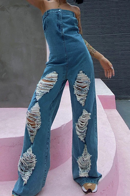 Street Ripped Strapless Regular Jumpsuits