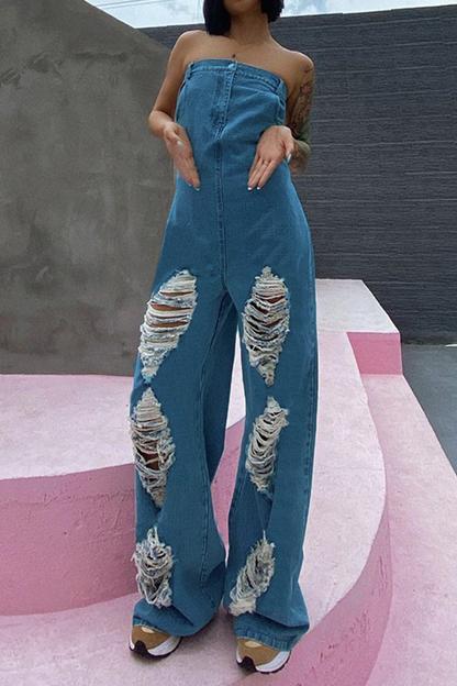 Street Ripped Strapless Regular Jumpsuits