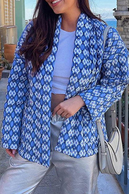 Geometric Patchwork Pocket Cardigan Collar Outerwear