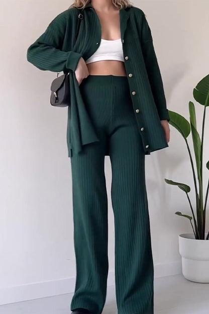 Buttons V Neck Long Sleeve Two Pieces
