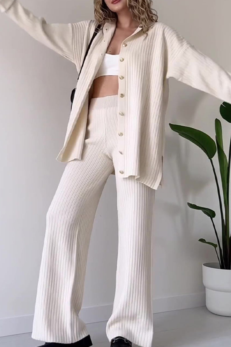 Buttons V Neck Long Sleeve Two Pieces