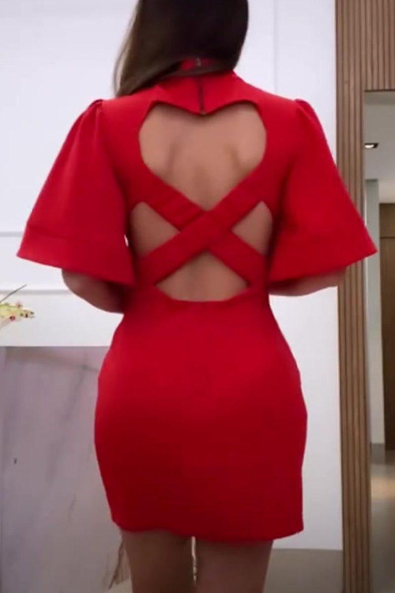 Simplicity Backless O Neck Wrapped Skirt Dresses(7 Colors)