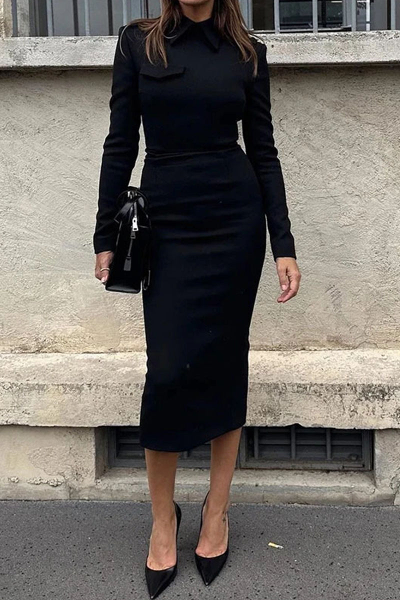 Simplicity Turndown Collar Wrapped Skirt Dresses