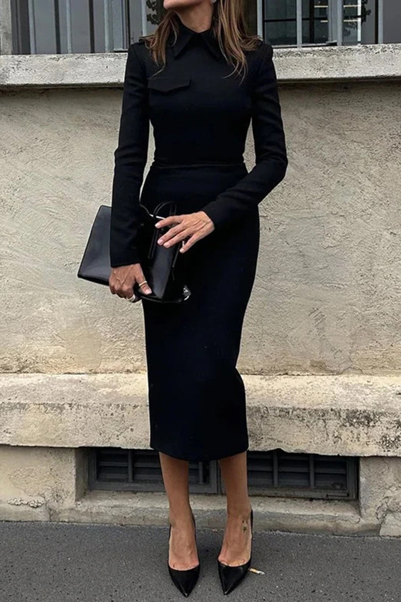 Simplicity Turndown Collar Wrapped Skirt Dresses