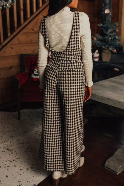 Plaid Pocket U Neck Loose Jumpsuits
