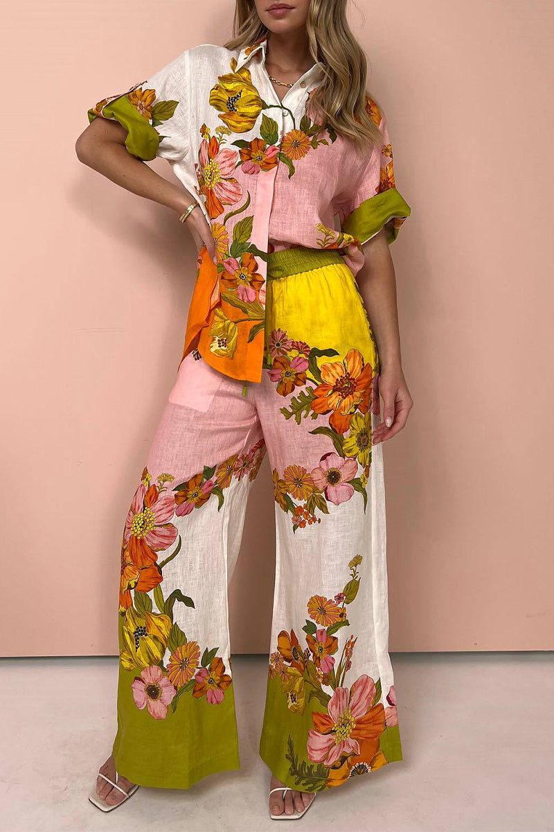 Printing Turndown Collar Short Sleeve Two Pieces