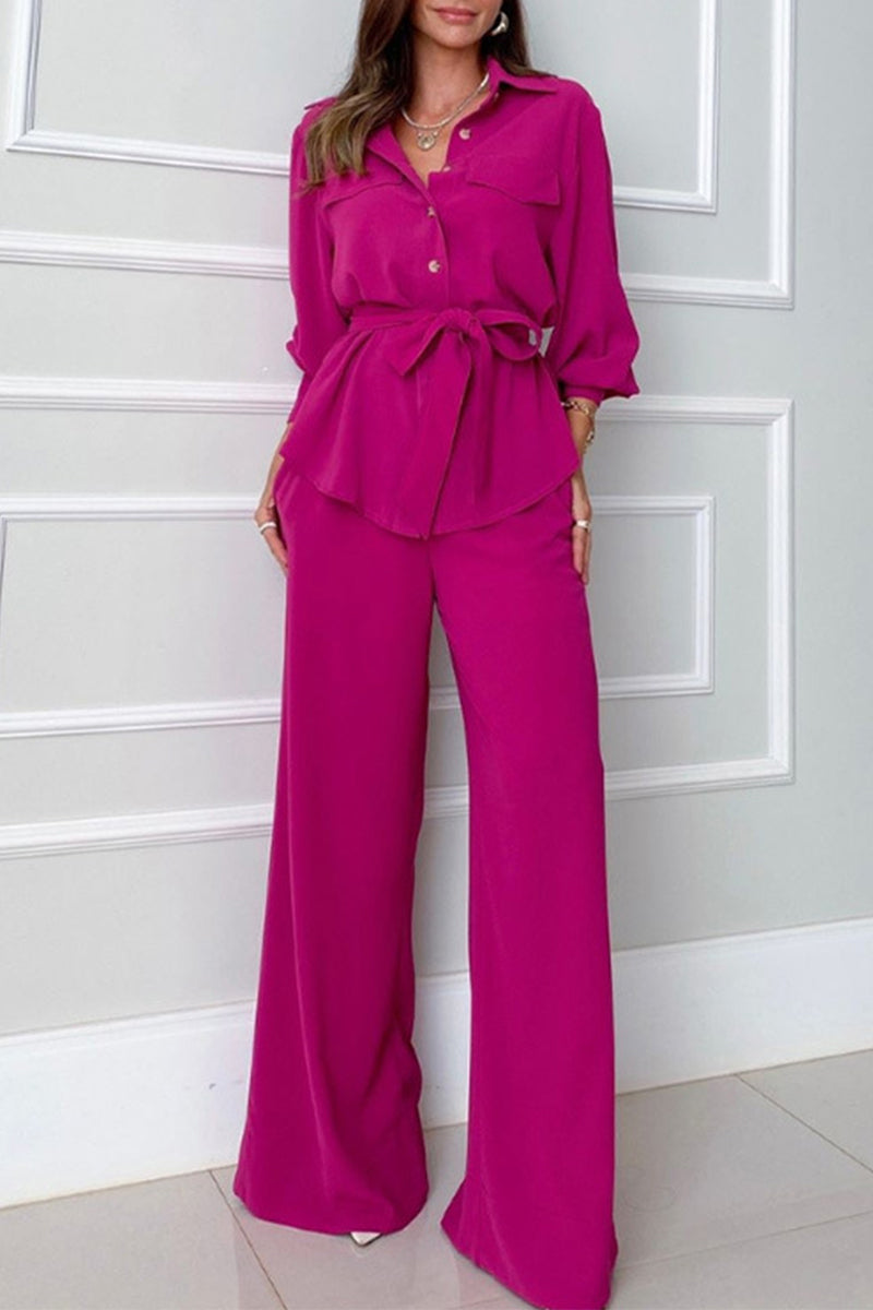 Bandage Turndown Collar Long Sleeve Two Pieces