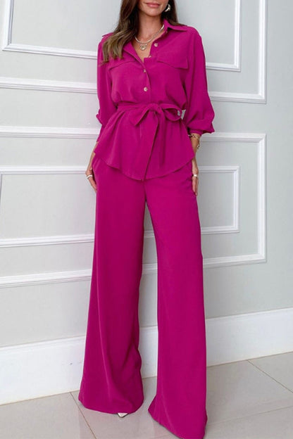Bandage Turndown Collar Long Sleeve Two Pieces