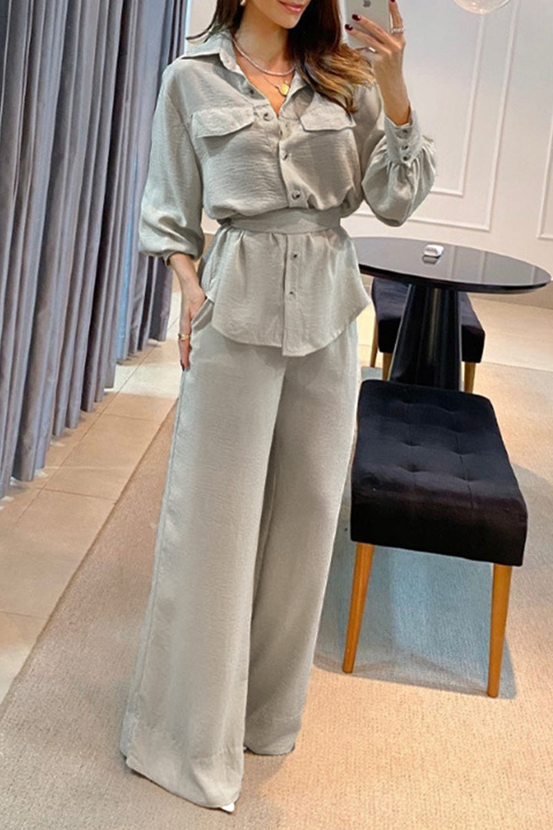 Bandage Turndown Collar Long Sleeve Two Pieces
