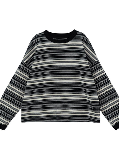 Round Neck Oversized Sweater With Stripes