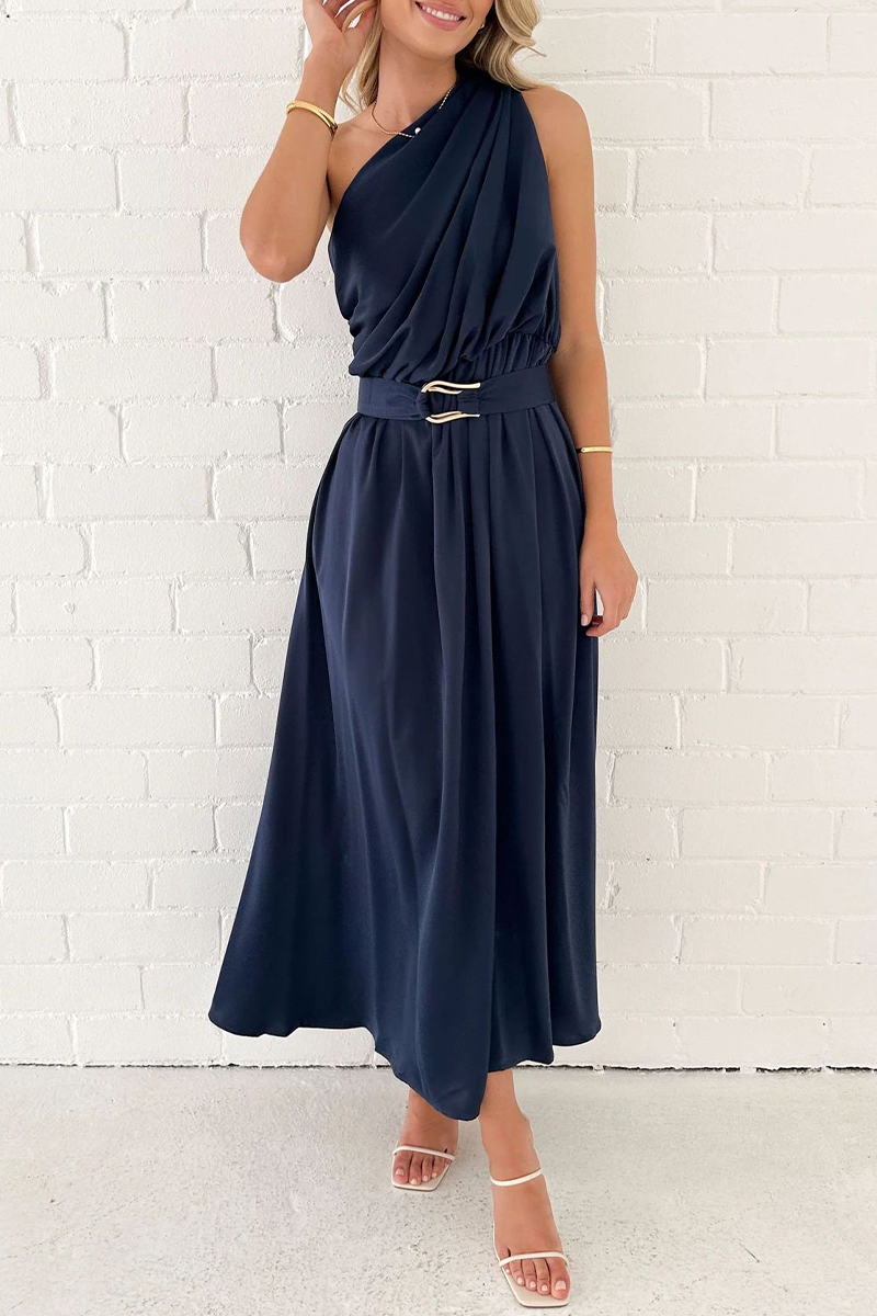 Backless Oblique Collar Waist Skirt Dresses