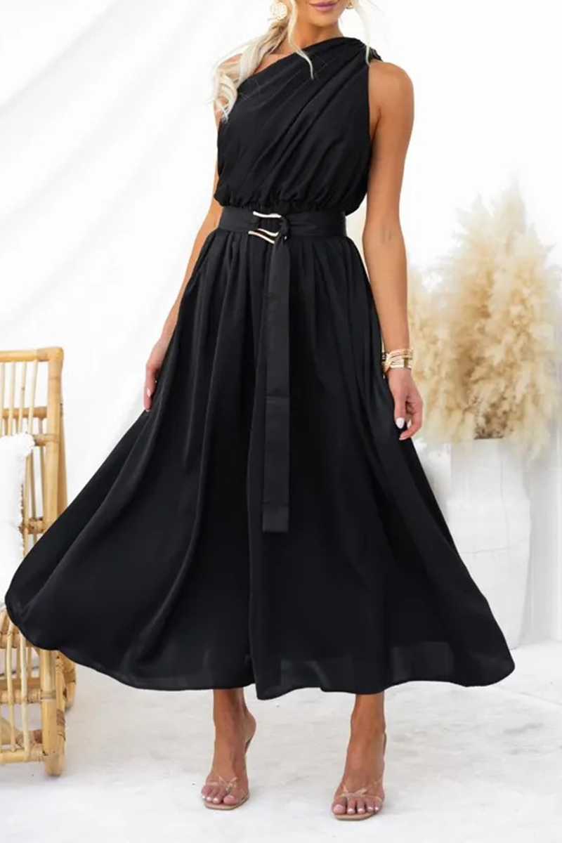 Backless Oblique Collar Waist Skirt Dresses