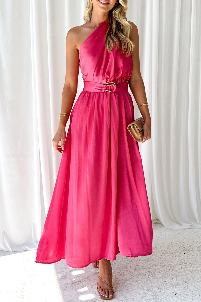 Backless Oblique Collar Waist Skirt Dresses