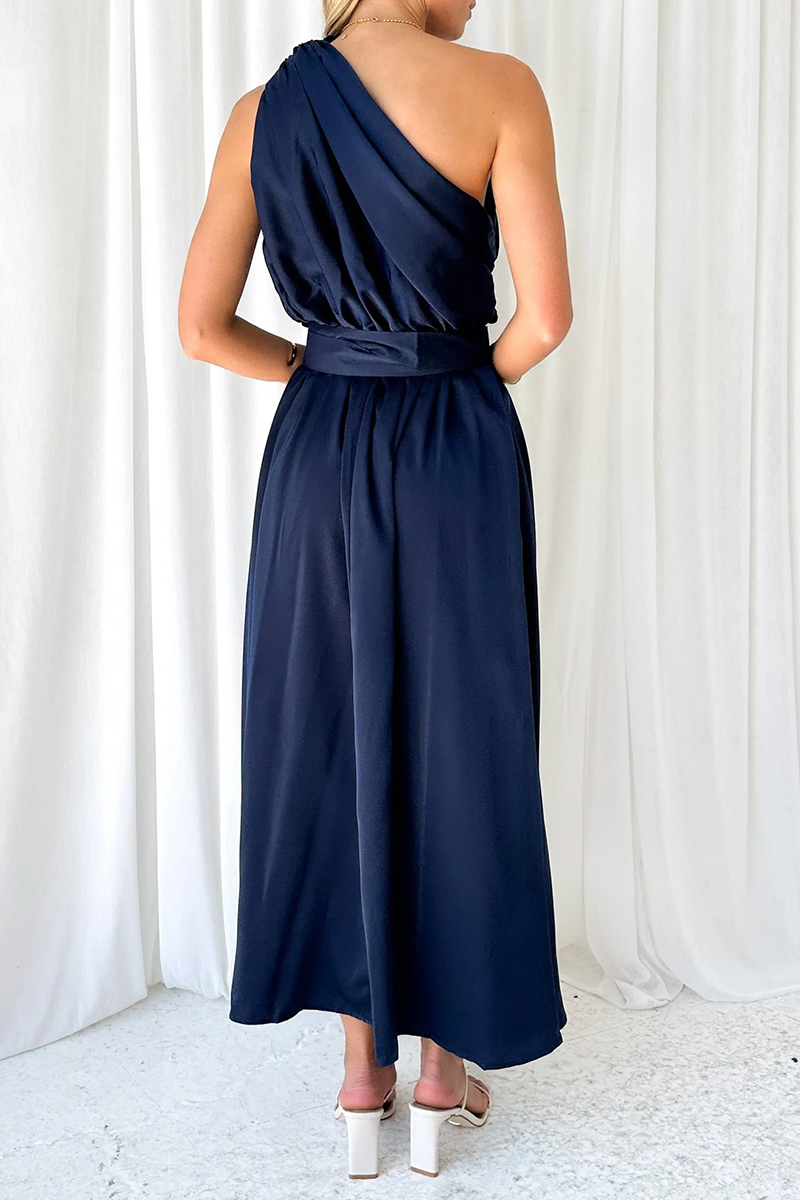 Backless Oblique Collar Waist Skirt Dresses