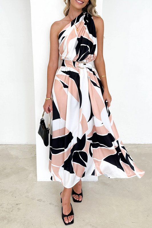 Backless Oblique Collar Waist Skirt Dresses