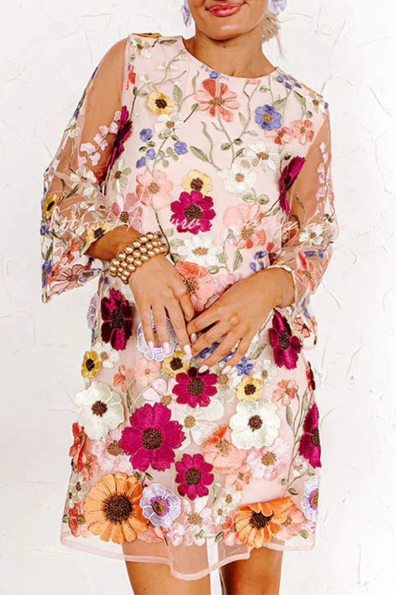 Sweet Color Block Appliques Wrapped Skirt Dresses