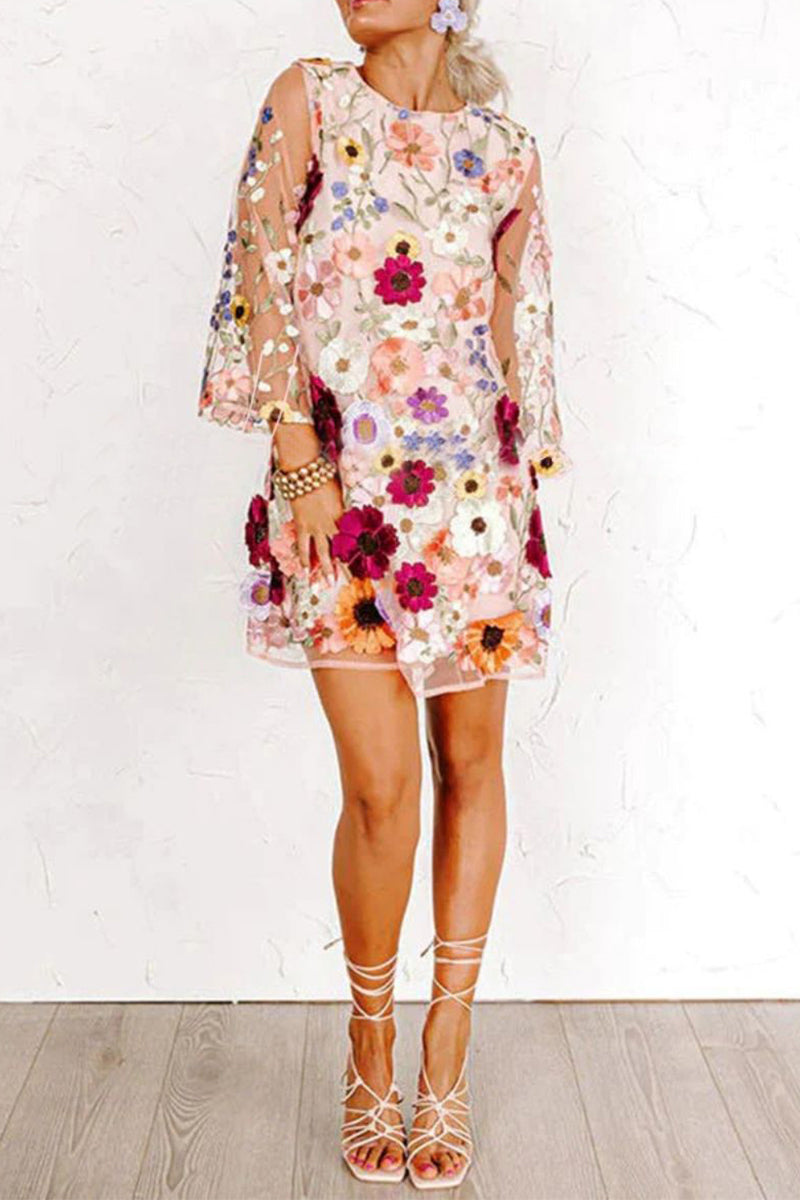 Sweet Color Block Appliques Wrapped Skirt Dresses