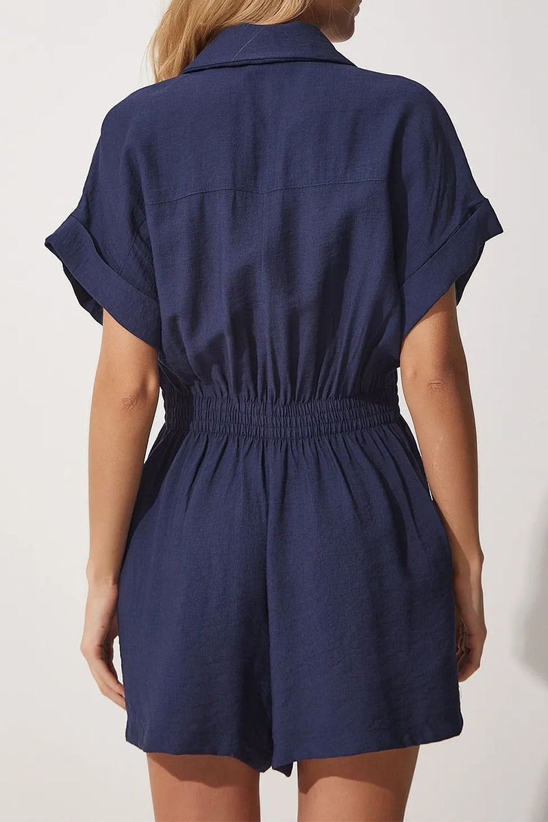 Daily Simplicity Pocket Turndown Collar Loose Rompers