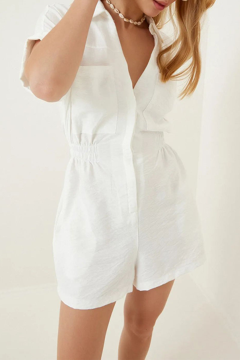 Daily Simplicity Pocket Turndown Collar Loose Rompers