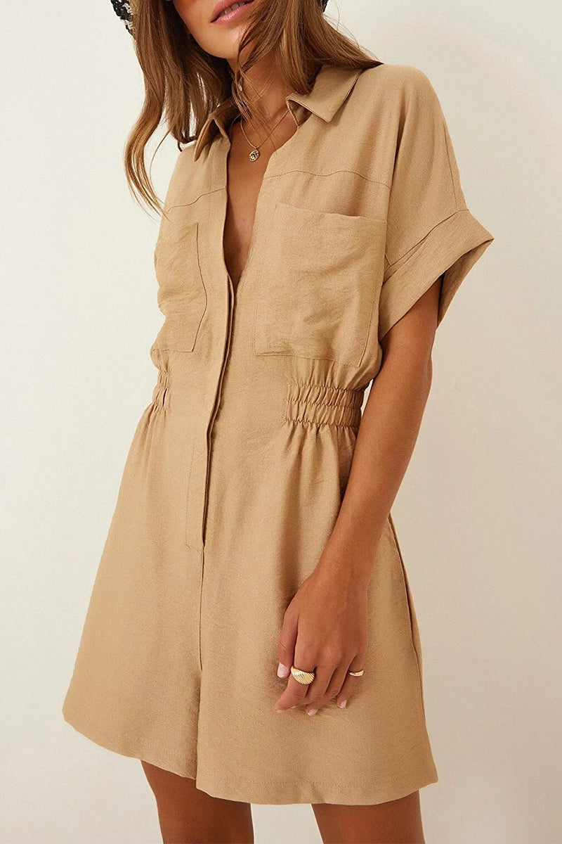 Daily Simplicity Pocket Turndown Collar Loose Rompers