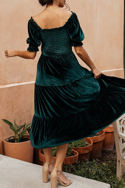 Flounce Fold Square Collar Cake Skirt Dresses