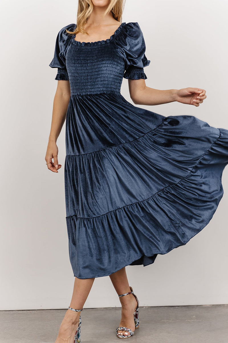 Flounce Fold Square Collar Cake Skirt Dresses