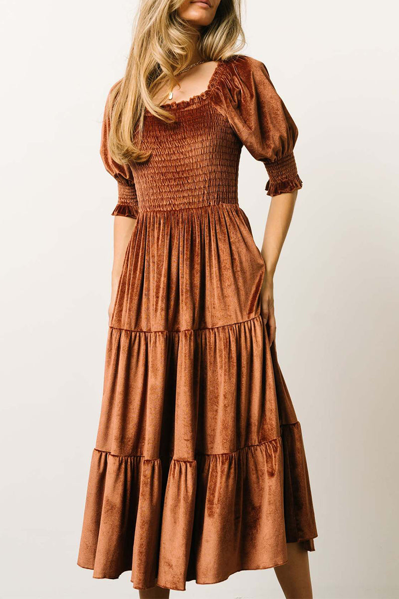 Flounce Fold Square Collar Cake Skirt Dresses