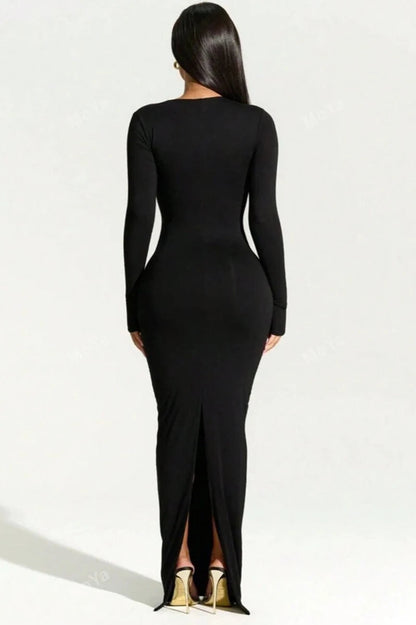 Eclipse Elegance - One-shoulder Slim-fit Maxi Dress
