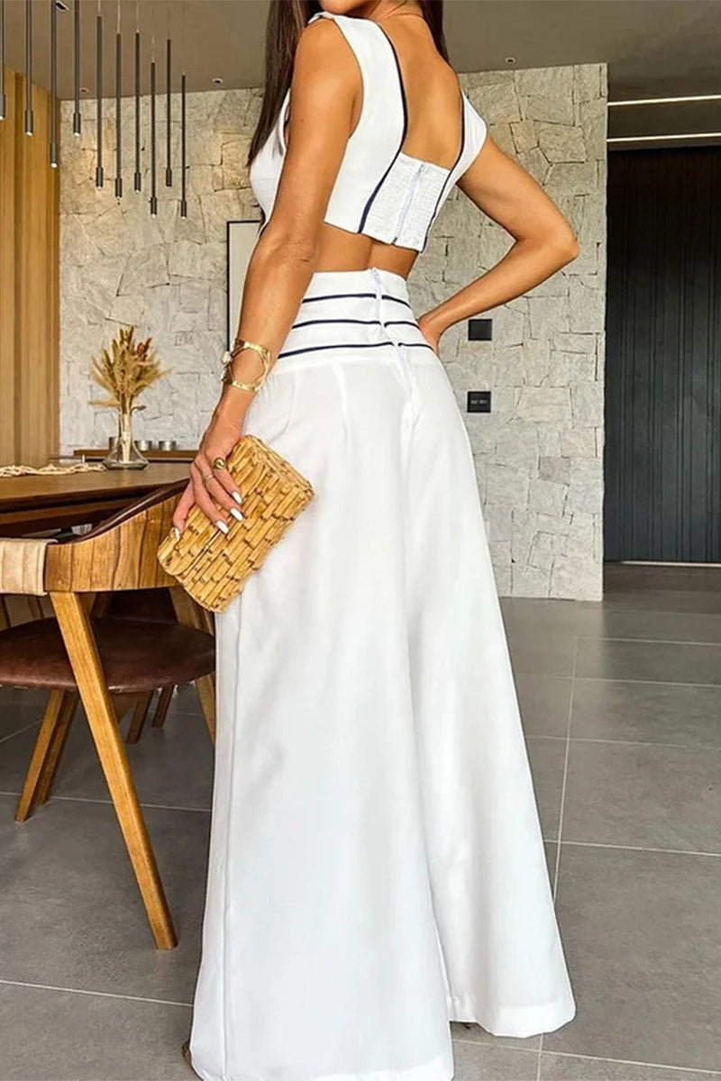 Striped Patchwork V Neck Sleeveless Two Pieces
