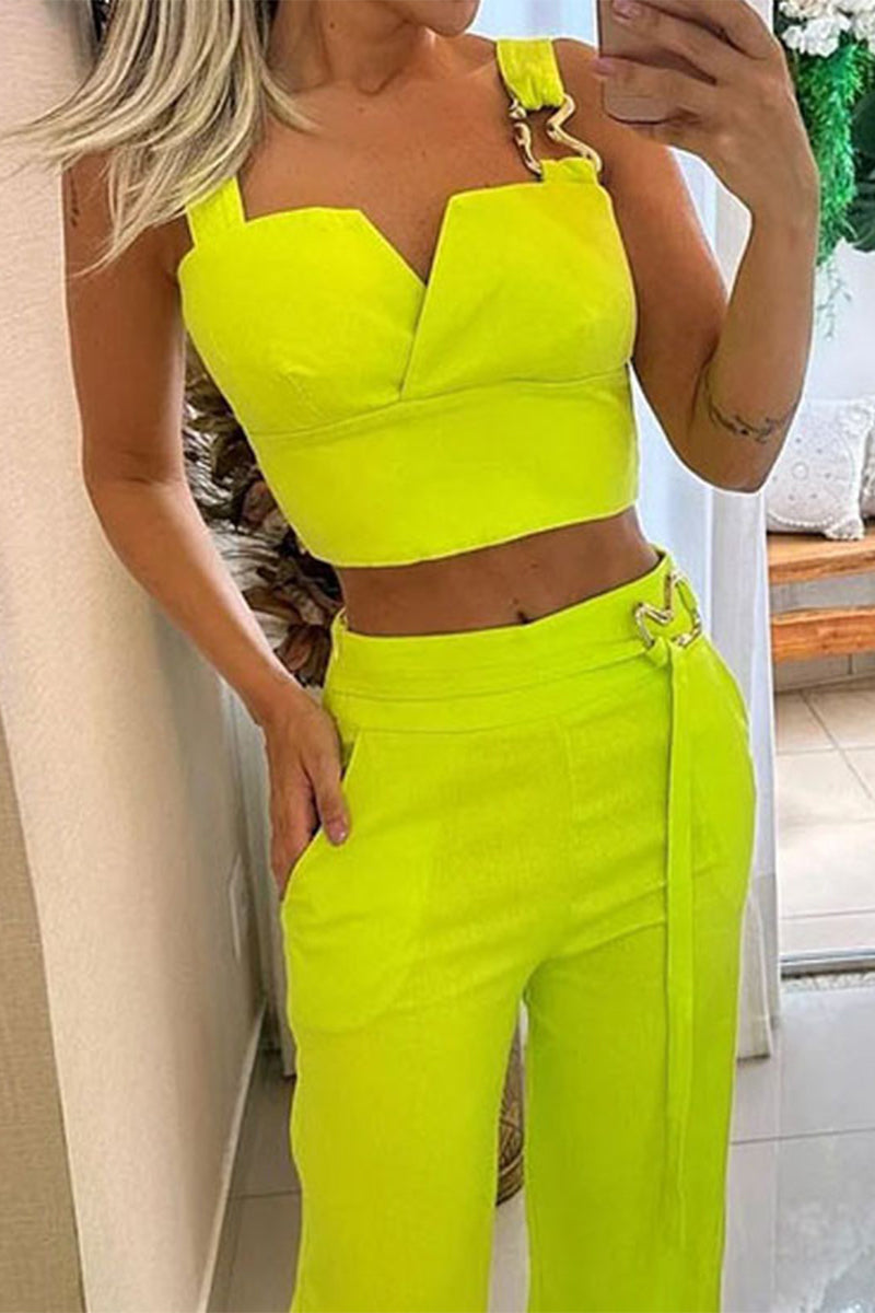 Simplicity Metal Accessories Decoration Square Collar Sleeveless Two Pieces