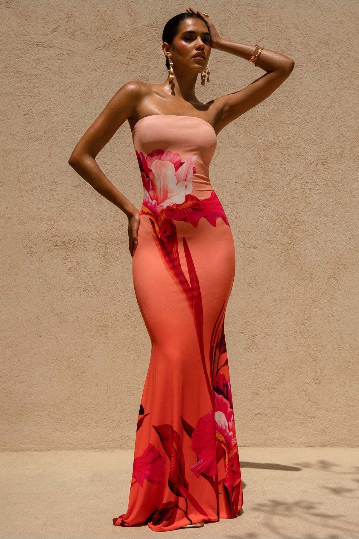 Bandeau Mermaid Print Maxi Dress