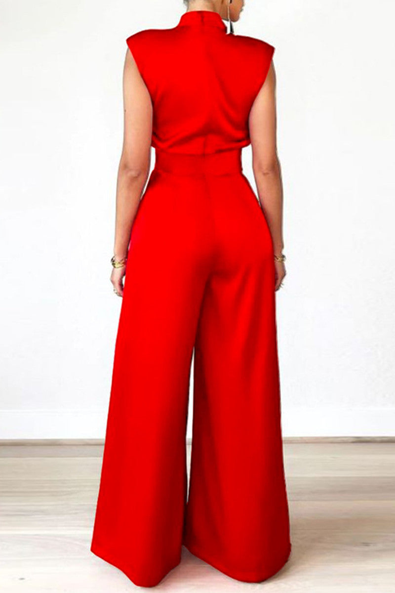 Patchwork Half a Turtleneck Regular Jumpsuits (without Belt)