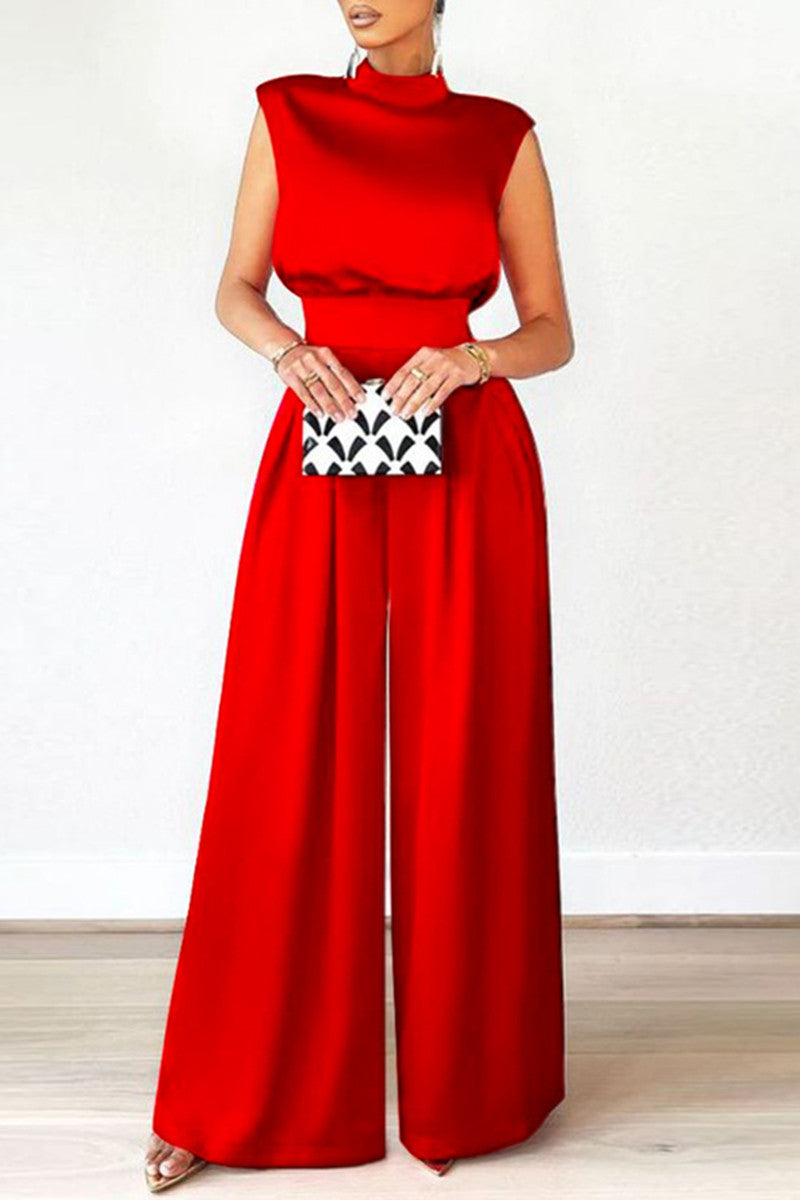 Patchwork Half a Turtleneck Regular Jumpsuits (without Belt)