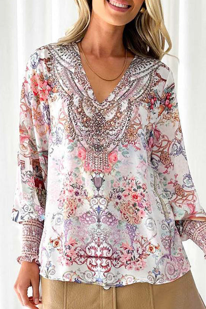 Print V Neck Blouses