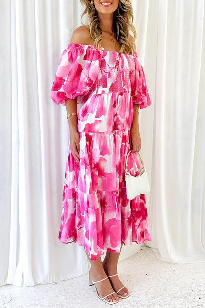Patchwork Off the Shoulder Cake Skirt Dresses