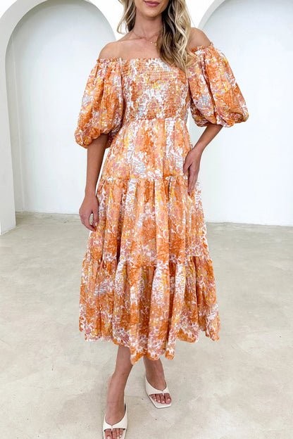 Patchwork Off the Shoulder Cake Skirt Dresses