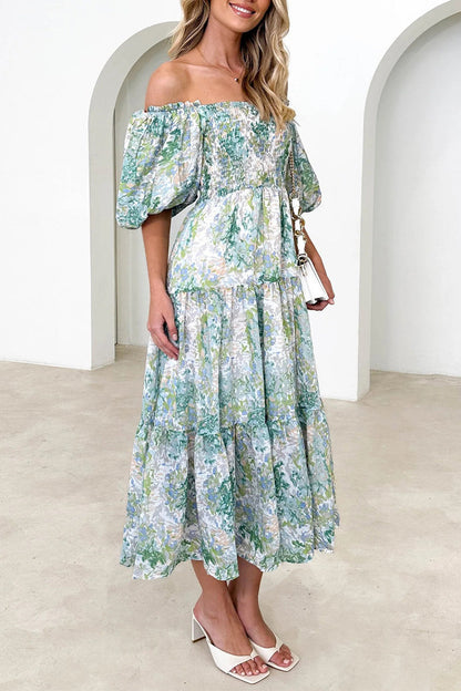Patchwork Off the Shoulder Cake Skirt Dresses