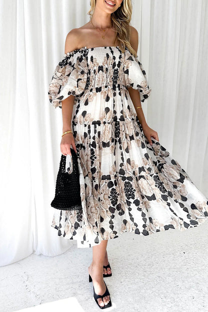 Patchwork Off the Shoulder Cake Skirt Dresses