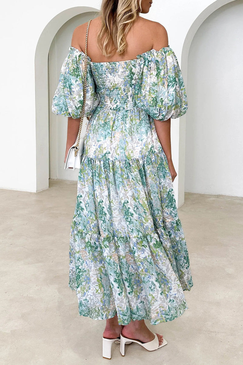 Patchwork Off the Shoulder Cake Skirt Dresses