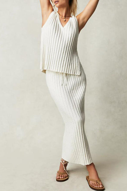 Simplicity Draw String V Neck Sleeveless Two Pieces