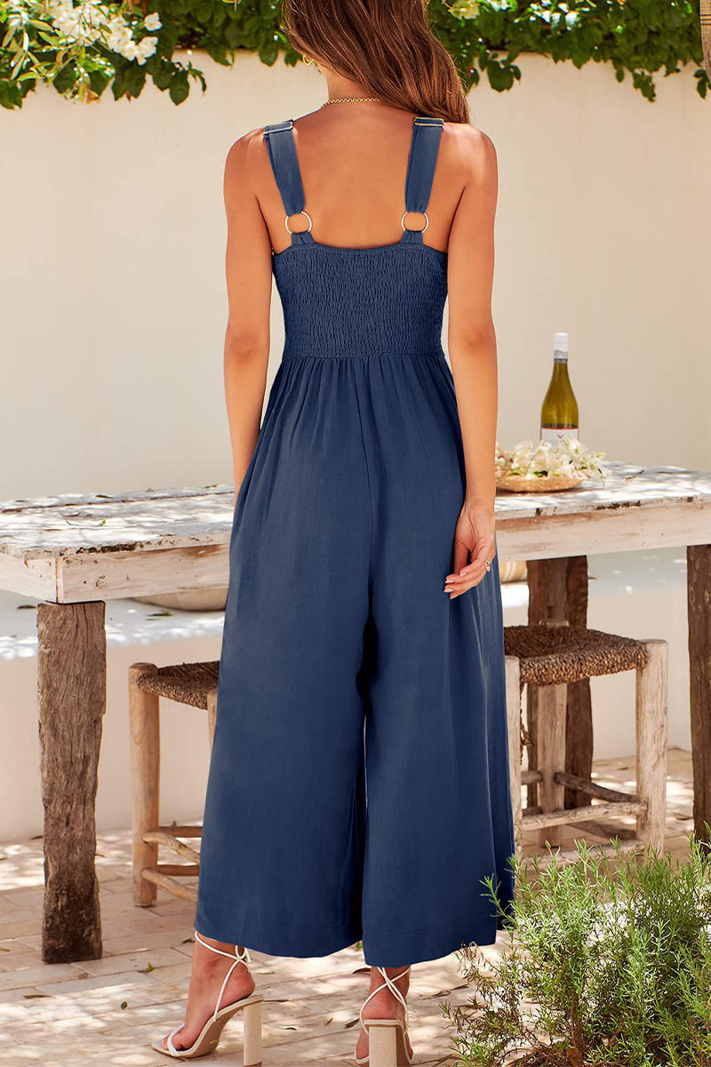 Simplicity Pocket Backless V Neck Loose Jumpsuits(13 Colors)