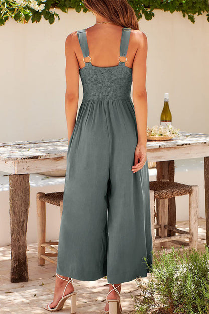 Simplicity Pocket Backless V Neck Loose Jumpsuits(13 Colors)