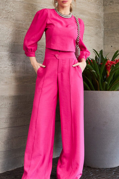 Pocket O Neck Long Sleeve Two Pieces