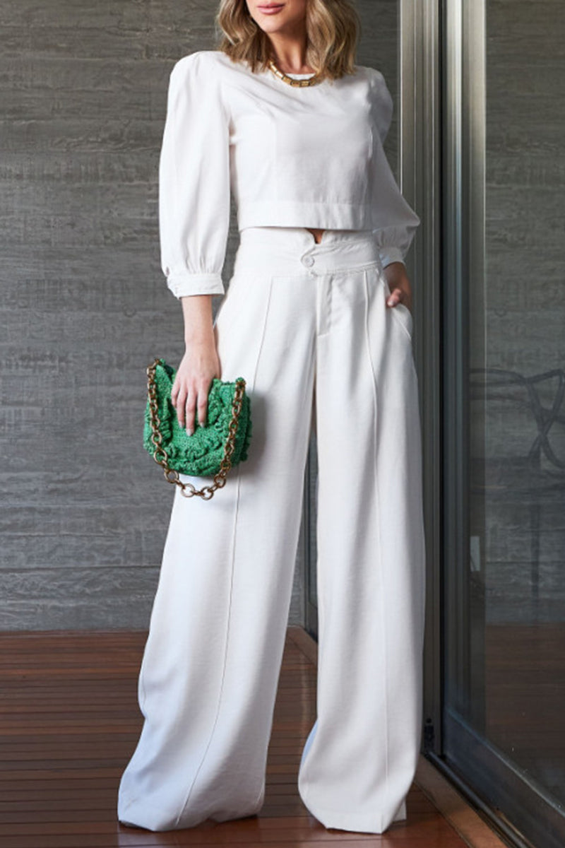 Pocket O Neck Long Sleeve Two Pieces