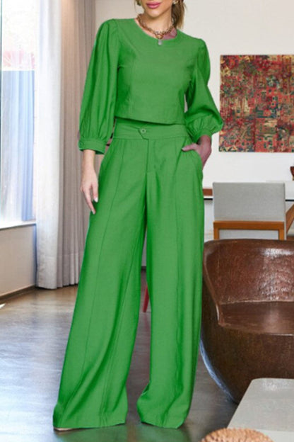Pocket O Neck Long Sleeve Two Pieces
